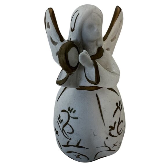 Unbranded Other - Hand-Painted White & Gold Ceramic Angel Figurine With Intricate Designs